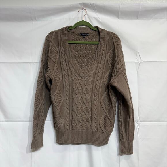 Guess Brown V-Neck Sweater Sz M - Picture 2 of 13